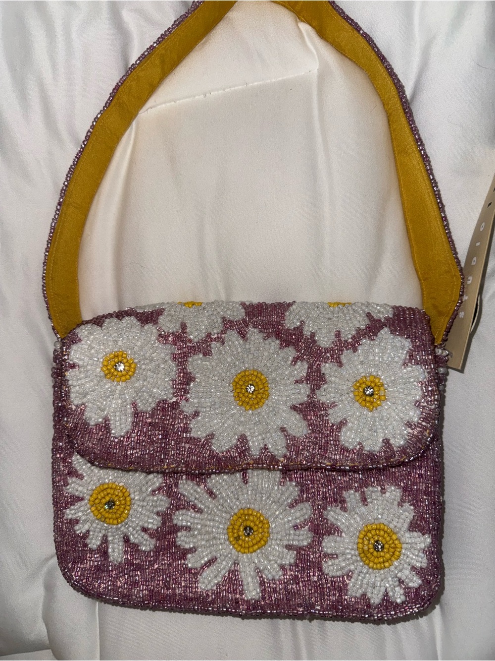 White Daisy Beaded Shoulder Bag Handmade in India New with Tags - Picture 3 of 15
